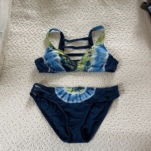 Blue and Green Strappy Bikini Set